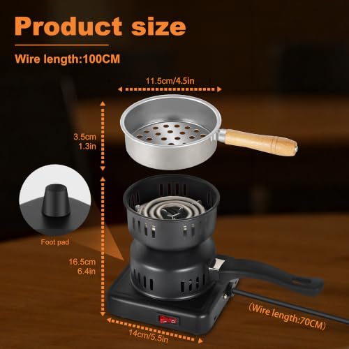 Multipurpose Electric Charcoal Burner -500W Coal Burner Hot Plate Electric Stove Coconut Starter for Shisha Hookah Coals Durable & Faster - color: black
