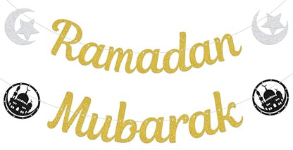 Ramadan Mubarak Banner - Ramadan Decorations - Muslim Islamic Party Supplies Gold - size: Ramadan Mubarak