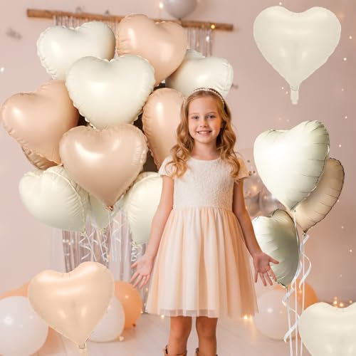 Cream Apricot Heart Balloon, 10PCS Beige Foil for Neutral Baby Shower Party - color: Cream Apricot