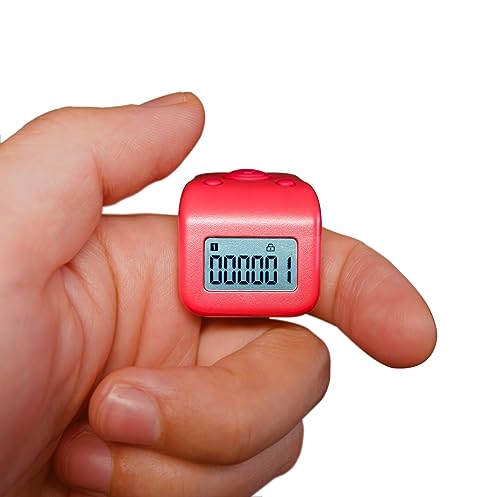 Rechargeable Finger Counter, IPX8 Waterproof Lap Counter, Silent 6 Channels Digital Tasbih Tally Clicker with LED for Prayer Swimming Knitting Gift - color: Red