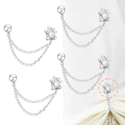 Ouliget Multi-Function Magnetic Clothing Clips,Pinless Brooch Chain Magnetic Buttons Shawl Clips for Hijab, Loose T-Shirt Hems, Sleeves, Collar and Pants Hems,4 Pieces (Silver Bear) - color: Silver Bear