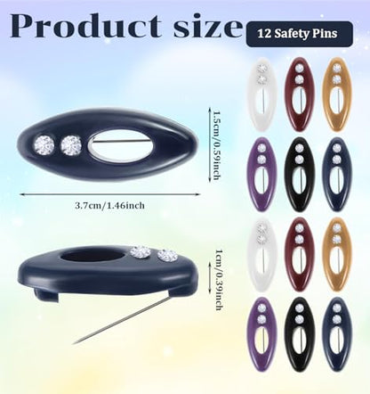 12 Pcs Hijab Pins for Women, Non-Slip Rustproof Colorful Plastic Scarf Clips, Muslim Women Hijab Pins Accessories for Hijabs, Shawls & Pashminas