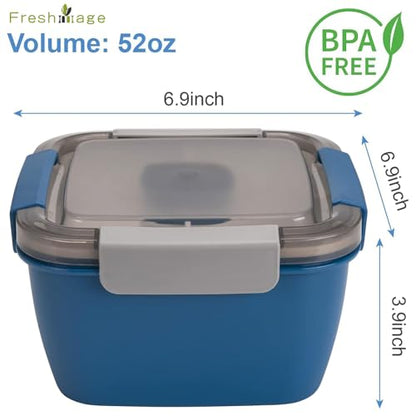 Freshmage Salad Lunch Container To Go, 52-oz Salad Bowls with 3 Compartments, Salad Dressings Container for Salad Toppings, Snacks, Men, Women (Blue) - color: Blue-52oz