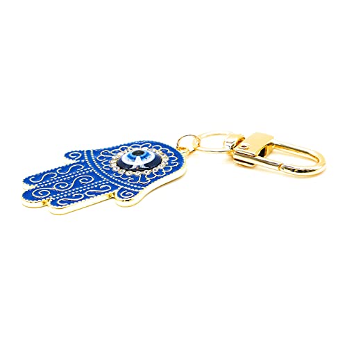 Evil Eye Keychain Hamsa Hand keychain Protection Charm for Men Women Car Key Ring Bag Purse Accessories - color: Gold Blue