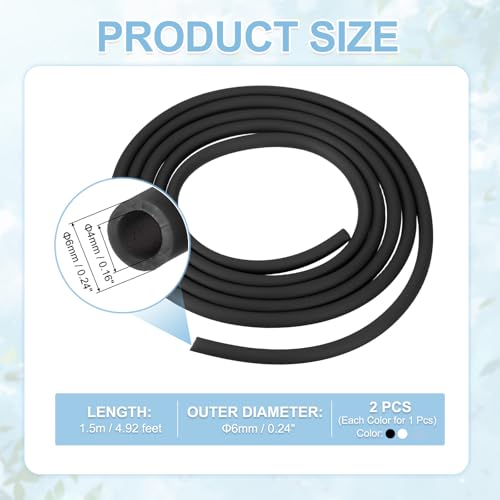 Aquarium Airline Tubing, 5/32"(4mm) ID x 1/4"(6mm) OD 4.9ft PVC Flexible Tube, (2Pcs, Black/White), Intended for Fish Tank Air Pump/Aquarium/Garden/Terrarium Pond - color: Black/White