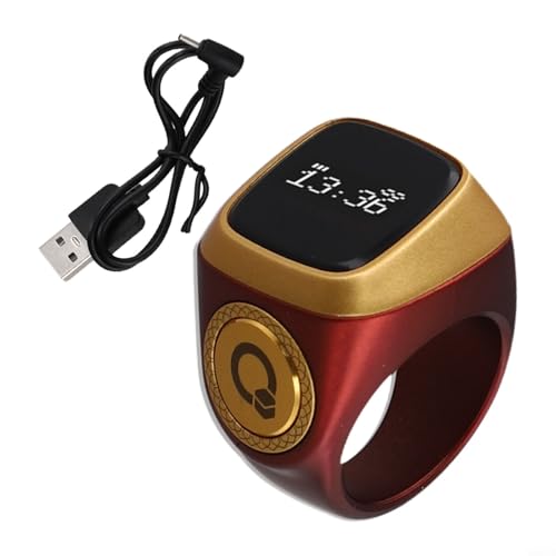 Smart Zikr-Ring For OLED Display Digital Ring Counter, Vibration Reminder For Muslim Prayer Times, 40MAh Long for battery Life, Sizes 18Mm 20Mm 22Mm, Colors Black Blue Green Brown Pink(18mm Curry) - size: 18mm Curry