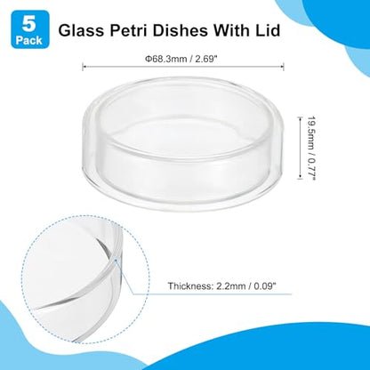 PATIKIL 60mm High Borosilicate Glass Petri Dishes with Lids, 5 Pcs Petri Plates for Lab Science Experiment, Clear - size: 60mm
