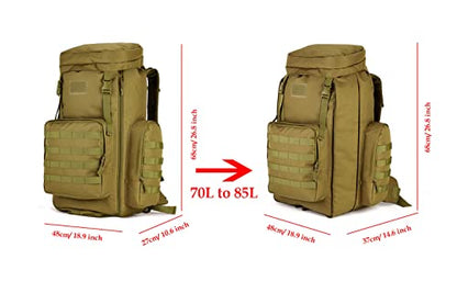 Hiking Backpack 70L Large 85L Tactical Backpack MOLLE Military Trekking Rucksack Black