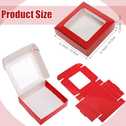 Zonon 30 Pcs Kraft Paper Boxes with Window 4.13 x 4.13 x 1.18 Inch Candy Packaging, Small Gift Boxes, Soap holder, Mini Treat Packaging for Bakery Chocolate Jewelry Display (Dark Red) - color: Dark Red