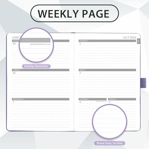 2026-2027 Planner - Academic Planner 2026-2027 Weekly Monthly Planner, July 2026 - June 2027, 5.7'' x 8.4'', Thick Paper, Leather Cover, Pen Holder, Back Pocket, Perfect Daily Organizer - Purple - color: Purple