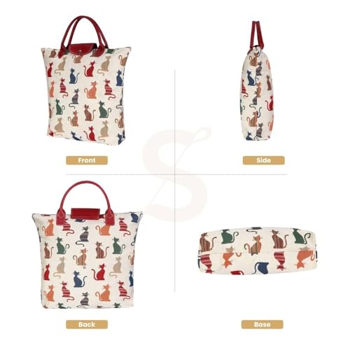 Signare Tapestry Foldable Tote Bag Reusable Shopping Bag Grocery Bag - color: Cheeky Cat