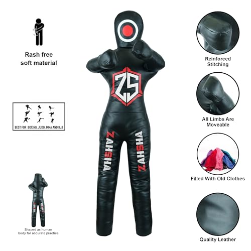 BJJ Wrestling Grappling Throwing Dummy Bag, Unfilled, PU Leather - size: 48 inches| 120cm|4 Feet
