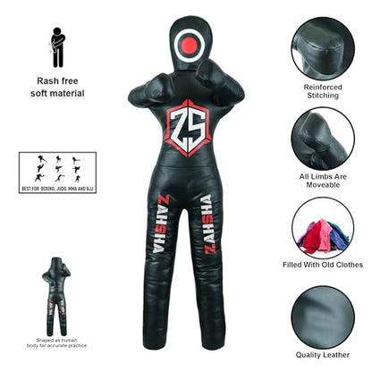BJJ Wrestling Grappling Throwing Dummy Bag, Unfilled, PU Leather - size: 72 inches| 180cm|6 Feet