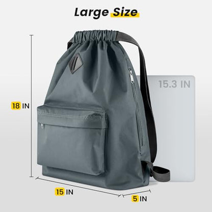 Vorspack Drawstring Backpack Water Resistant String Bag Sports Gym Sack with Side Pocket for Men Women - color: Grey