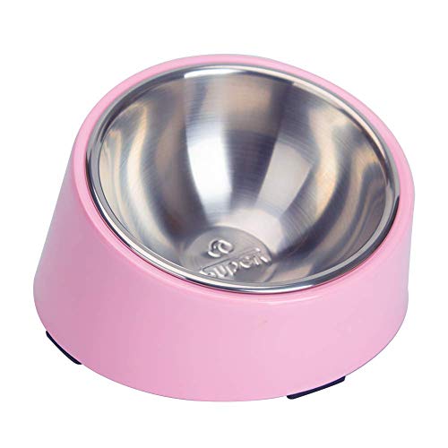 SUPERDESIGN Anti-Vomiting 15° Slanted Pet Bowl, S/0.5 Cup, Pink | 15° Tilted, Anti-Vomit & Neck Relief, Non-Slip Base, Detachable Stainless Steel Liner, Dishwasher Safe, for Cats & Dogs - color: Pink, size: S/0.5 Cup