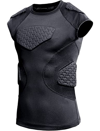 COOLOMG Youth Football Padded Shirt Chest Rib Protector | Football Compression Undershirt Heart Sternum Shoulder Protection - color: Black, size: Small