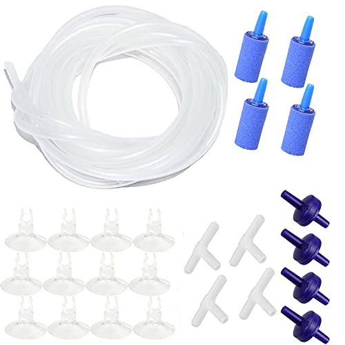 AQUANEAT 25 Feet Aquarium Airline Tubing, Standard 3/16" Tubing, Air Pump Accessories,with Air Stones, Check Valves, Suction Cups and Connectors (Clear) - color: Clear