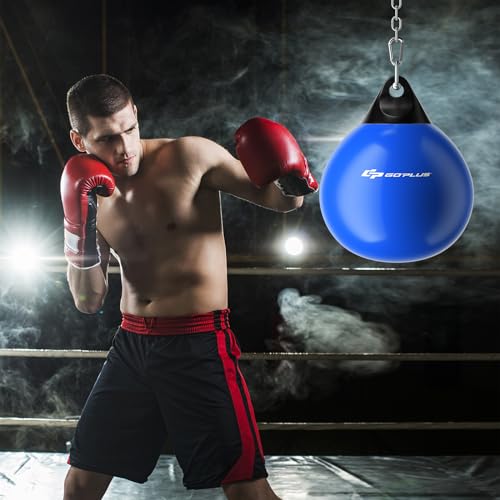 Goplus Water Aqua Bag, 21'' 180 Pound /18” 110 Pound Heavy Punching Bag with Adjustable Metal Chain, Water Injection Hose, Boxing Training Bag for Adults Fitness, MMA - style: Blue-18”, 110LBS