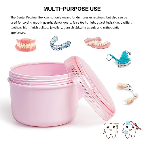 Denture Bath Case Cup Box Holder Storage Soak Container with Strainer Basket for Home or Travel Denture Cleaning (pink) - color: pink