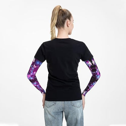 Arm Sleeves Outdoor Garden Sports Cooling Sun Sleeve for Women Men Farm - color: Purple Butterfly