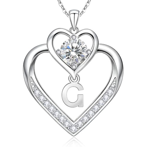 RIVIKO 1 Carat Moissanite Heart Initial Necklace for Women,Letter Pendant - color: Letter G