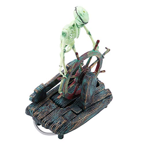 Semme Pirate Fish Tank Decorations, Fish Air Skeleton Chest, Action-Aquarium Ornament, Fish Landscape Decoration Pirate Captain Aquarium Decorations Landscape Skeleton on Wheel Action Figure Fish