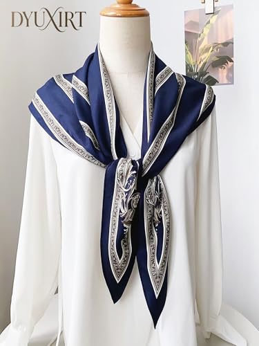 Triangle Shawls Scarf Head Hair Neck For Women Scarves Fashion Silk Feeling Lady Lightweight 51 * 23.6inch - color: K12-blue Background With Flower（51*23.6inch）