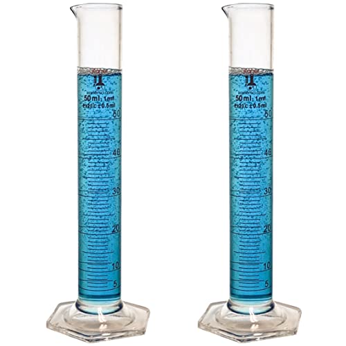 50ml Graduated Cylinder, Borosilicate 3.3 Glass, Single Metric Scale, Class B, Karter Scientific 246H7 (Pack of 2) - size: 50ml, style: Pack of 2