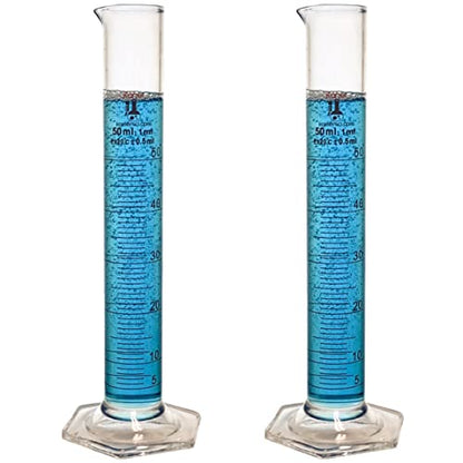 50ml Graduated Cylinder, Borosilicate 3.3 Glass, Single Metric Scale, Class B, Karter Scientific 246H7 (Pack of 2) - size: 50ml, style: Pack of 2