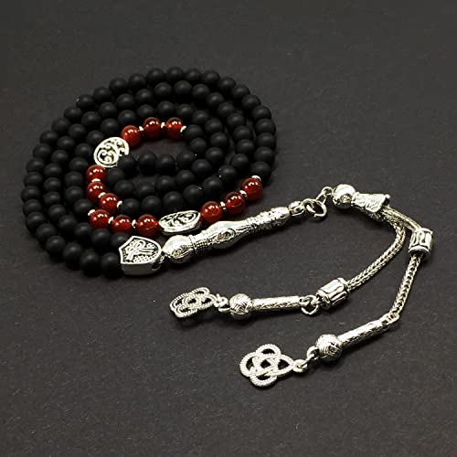 Special Prayer Beads Series -99 beads- Tesbih Tasbih Tasbeeh Misbaha Masbaha Subha Sebha Sibha (Black Matte Agate Stone Design -6 mm Small Beads-) - color: Black Matte Agate Stone Design -6 mm Small Beads-