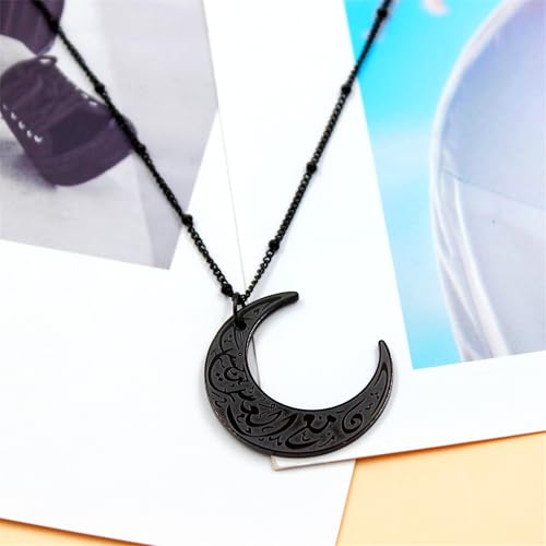 Stainless Steel Arabic Moon Pendant Necklace - Islamic Allah Symbol Jewelry for Men and Women - Religious Amulet Talisman Gift YA4979 - color: black moon pendant necklace