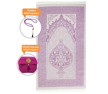 Prien Muslim Prayer Rug with Tasbih and Portable Bag, Muslim Gift for Women Men, Mubarak Islamic Box, Soft Mat Islam Gifts Set, Turkish Sajadah for Ramadan, Eid, Hajj, Travel, Pray (Purple) - color: Purple