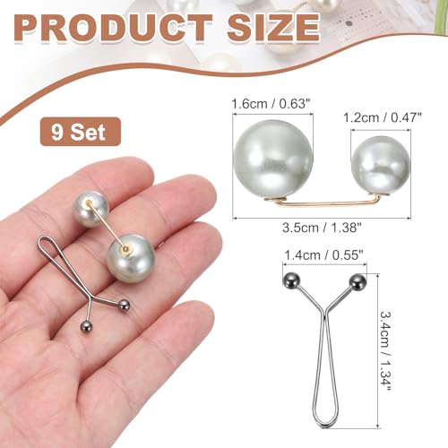 MECCANIXITY Artificial Pearl Brooch Pins, Safety Pins Sweater Shawl Clips for Women, Anti-Exposure Neckline Waist Adjuster for Scarf, T-Shirt, Pants,Black,Gray,18pcs, 2 Styles - color: Black,gray