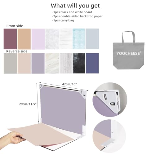 Yoocheese Photo Backdrop for Product Photography: 16.5X11.7 Double-Sided Paper with Shadow Board Props for Food,Small Item Photos - Content Creator,E-Commerce Seller Background Kit.(7pcs/14pattern) - color: Plain