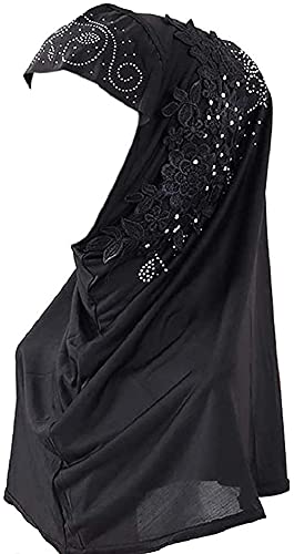 Women Floral Muslim Chiffon Hijab Instant Head Wrap Long Head Wrap Scarves Full Cover One Piece Head Scarf Lace Flower Hijab