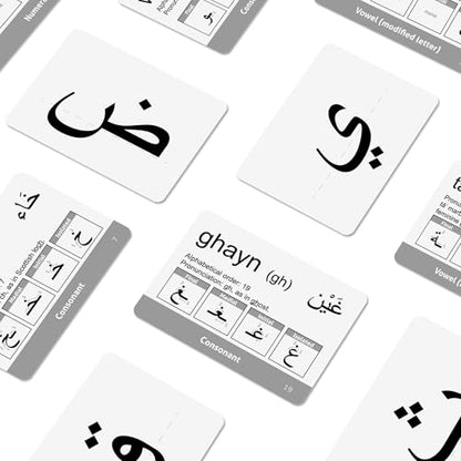 CARDDIA | Arabic Alphabet Educational Flashcards | Includes Consonants, Vowels, Diacritics and Numerals | Ideal for Arabic Language Beginners