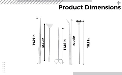 6 Pcs Aquarium Plant Tools Set, Stainless Steel Kit, with Algae Scraper, Tweezers, Scissors, Sand Spatula, and Holder, Silver