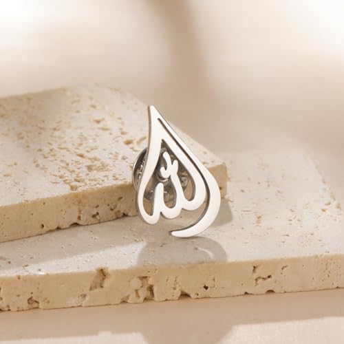 Dreamtimes Islamic Allah Ayatul Kursi Stainless Steel Brooch Pin for Men- Elegant Hijab Pin Muslim Women Jewelry Durable Quran Pendant for Prayer Gift for Eid & Ramadan - color: Silver-1