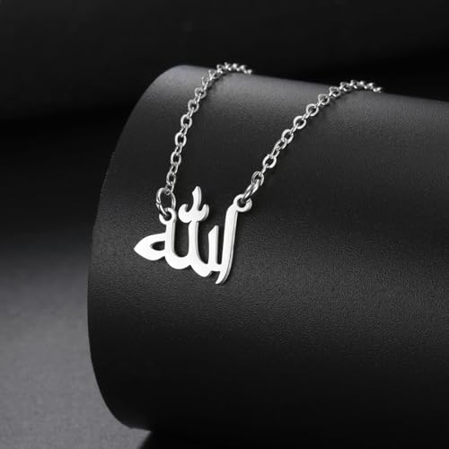 UNIFT Islamic Muslim Allah Layered Necklaces For Women Stainless Steel Charm Water Drop Heart Shape Allah Pendant Double Layer Necklace Islamic Jewelry - color: silver 6