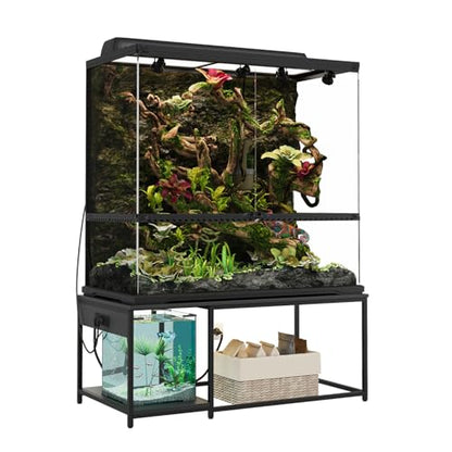 120 Gallon Reptile Tank Stand – 48"x24" Terrarium Stand for Stacked 4x2x2 PVC Tanks, Chameleon Cage, Ball Python Tank, Lizard Tank & Tall Reptile Enclosure with Power Outlets (Only Stand) - color: Black