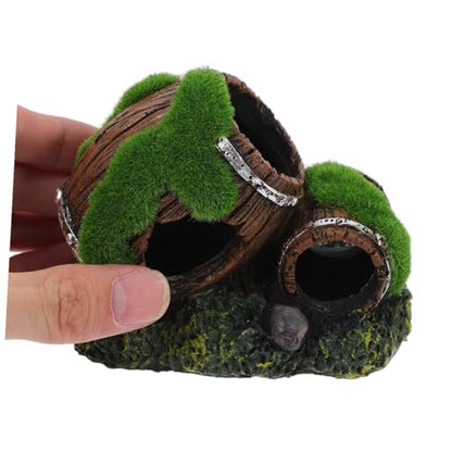 Resin Broken Barrel Aquarium Ornament with Moss Betta Fish Shrimp Hiding House Freshwater Shrimp Cave Fish Tank Decoration for Aquatic Pets