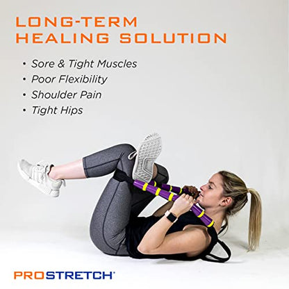 ProStretch StretchRite, Stretching Strap for Sore Muscles, Purple/Yellow | Physical Therapy Stretching Strap with Grip Handles for Tight Muscles - color: Purple/Yellow