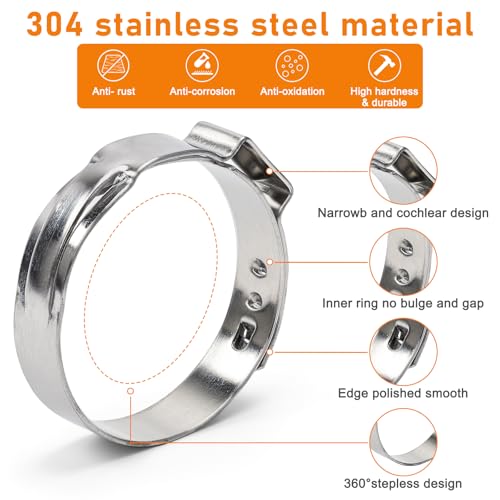 117PCS Sieqioor 16 Sizes Single Ear Hose Clamp Kit, 304 SS 5.3-48.5mm | 304 Stainless Steel Ear Clamp Kit, Stepless Hose Clamps Cinch Rings for Automotive, Home Appliance Line and Plumbing - size: 117pcs