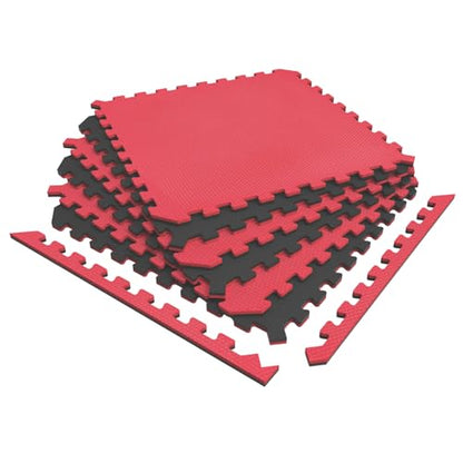 Dual-Sided Reversible 1/2" Foam Exercise Mats for Home Gym - Interlocking EVA Foam Tiles - color: Red / Black, size: 6 Tiles - 24 Sq. Ft.