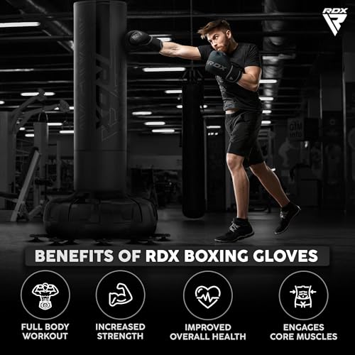 RDX Boxing Gloves, Pro Training Sparring, Maya Hide Leather, Muay Thai MMA Kickboxing, Men Women Adult, Heavy Punching Bag Focus Mitts Pads Workout, Ventilated Palm, Multi Layered, 8 10 12 14 16 18 Oz - color: BLACK, size: 18 OZ