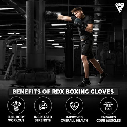 RDX Boxing Gloves, Pro Training Sparring, Maya Hide Leather, Muay Thai MMA Kickboxing, Men Women Adult, Heavy Punching Bag Focus Mitts Pads Workout, Ventilated Palm, Multi Layered, 8 10 12 14 16 18 Oz - color: BLACK, size: 18 OZ