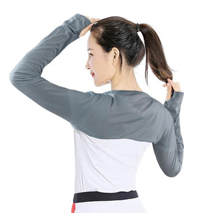Cooling Shawl Arm Sleeves,Sun Protection with Finger Hole Anti-UV Women's tops,Comfortable Ladies Cooler Shrug - color: Grey