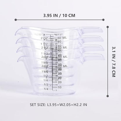 4 Pack Small Measuring Cups, 2oz/60ml Mini Measuring Cup with tsp/Tbsp/oz/ml Markings, Clear Easy-Read Scale for Kitchen, Resin, DIY, Beauty Mixing (4)