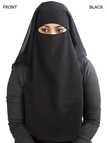 MyBatua 3 Layers Saudi Niqab In Breathable Georgette, Wholesale Price, 1pc Face Veil NQ-003 - color: Black