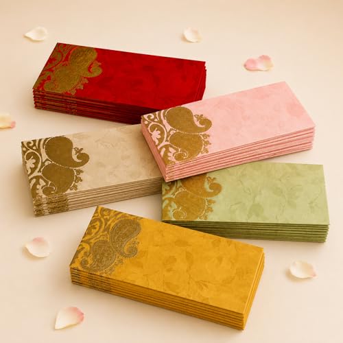 LoveNspire Money Envelopes (7.5 x 3.5 Inch) Decorative Dual Paisley Pattern Shagun Lifafa for Indian Wedding, Birthday | Cash Gift Holder & Home Savings Organizer Pack of 50 - color: Paisley Border, size: Pack of 50